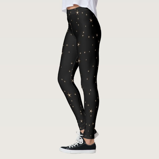 Gold Stars on Black Leggings (Left)