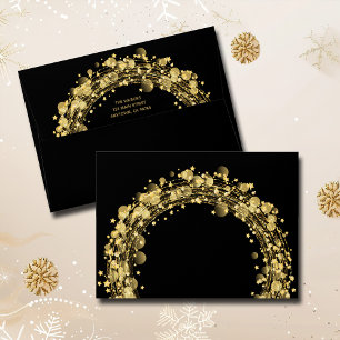 Gold Stars on Black Merry Christmas Envelope