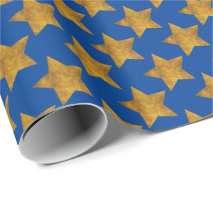 Gold Stars on Blue Gift Wrapping Paper Wrap