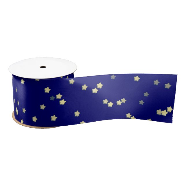 Gold Stars On Blue Satin Ribbon (Spool)