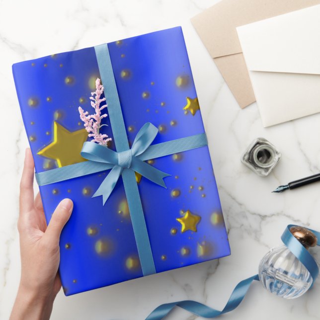 Gold Stars on Blue Wrapping Paper (Creator Uploaded)