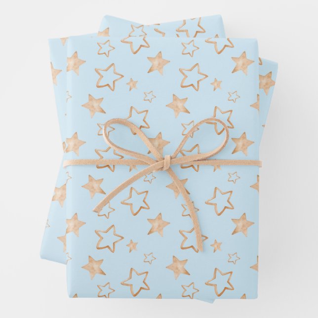 Gold Stars on Blue Wrapping Paper Sheet (In situ)