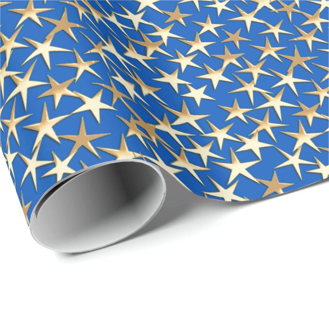 Gold stars on cobalt blue wrapping paper (Roll Corner)