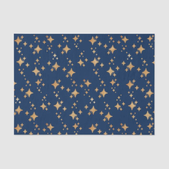 Gold Stars on Dark Blue Background Tissue Paper (Front)