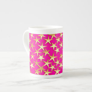 Gold stars on fuchsia pink bone china mug