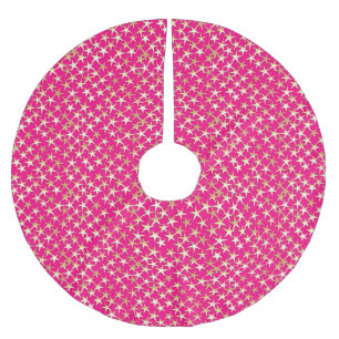 Gold stars on fuchsia pink brushed polyester tree skirt