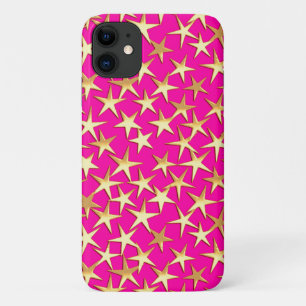 Gold stars on fuchsia pink iPhone 11 case