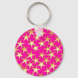 Gold stars on fuchsia pink key ring