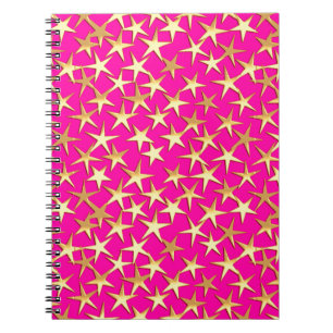 Gold stars on fuchsia pink notebook
