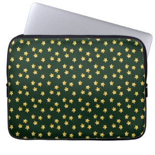 Gold stars on green laptop sleeve