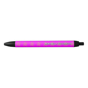 Gold Stars on HOT PINK   Personalised Black Ink Pen