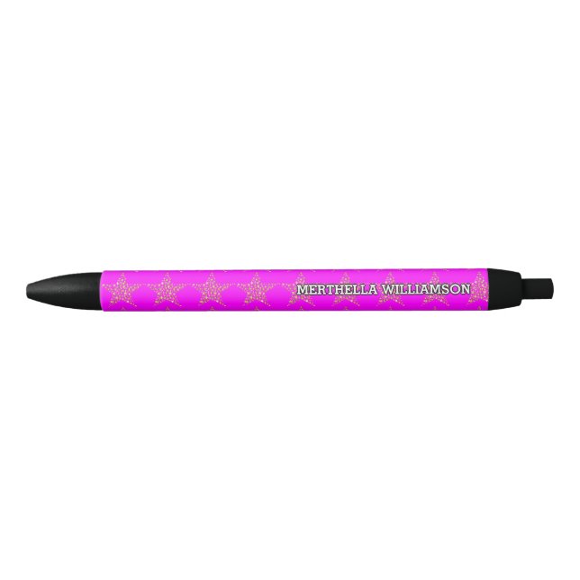Gold Stars on HOT PINK | Personalised Black Ink Pen (Front)