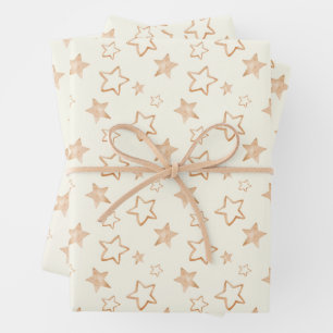 Gold Stars on Ivory Wrapping Paper Sheet