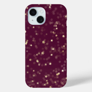 Gold Stars On Maroon iPhone 15 Case