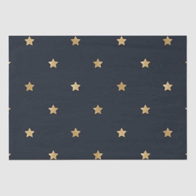 Gold Stars on Midnight Black Tissue Paper (Front)
