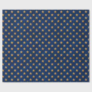 Gold Stars on Midnight Blue Seamless Pattern Wrapping Paper