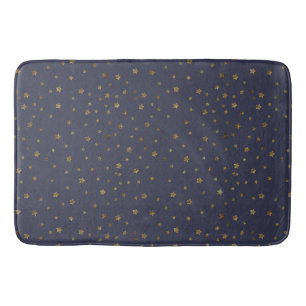 Gold Stars on Navy Blue Bath Mat