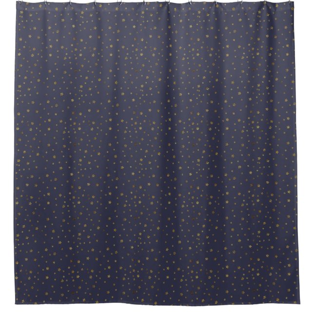 Gold Stars on Navy Blue Shower Curtain (Front)