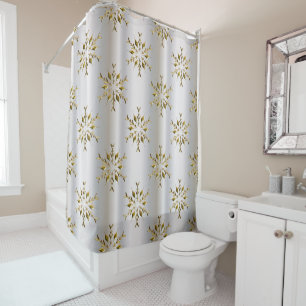 Gold Stars On Silver Christmas Shower Curtain