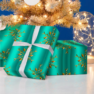 Gold Stars on Teal Christmas Wrapping Paper