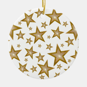 Gold Stars ornament round white