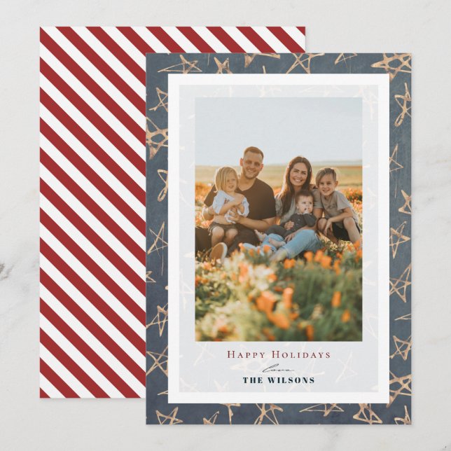 Gold Stars Patriot Christmas Holiday Photo Card (Front/Back)