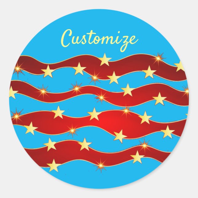 Gold Stars Patriotic Sky Thunder_Cove  Classic Round Sticker (Front)