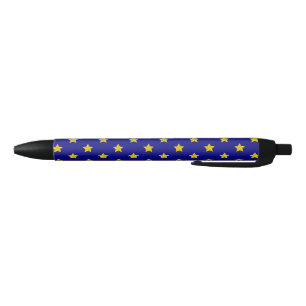Gold Stars Pattern, Navy Blue, Exclusive Black Ink Pen