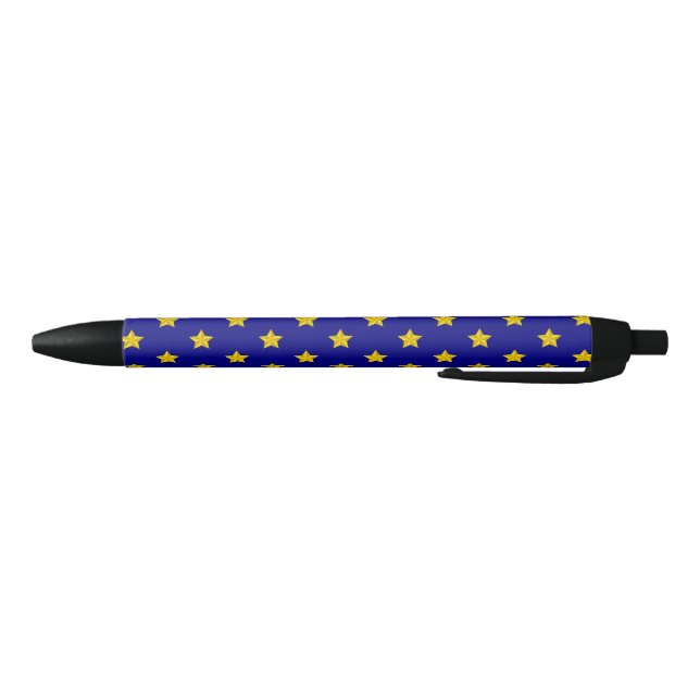 Gold Stars Pattern, Navy Blue, Exclusive Black Ink Pen (Bottom)