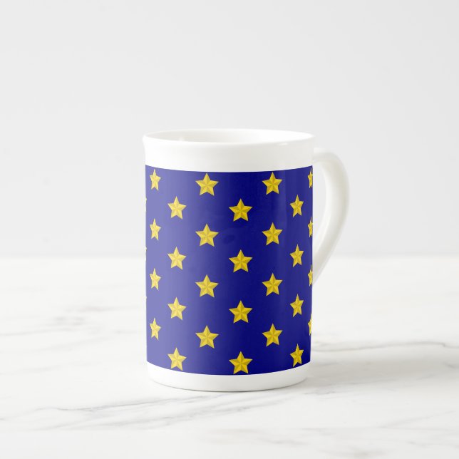 Gold Stars Pattern, Navy Blue, Exclusive Bone China Mug (Front Right)