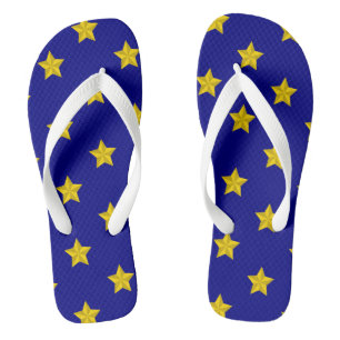Gold Stars Pattern, Navy Blue, Exclusive Flip Flops
