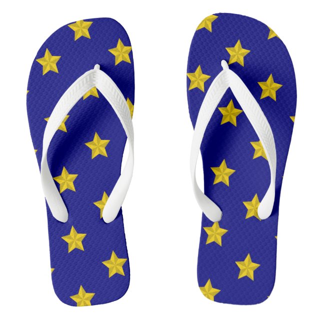 Gold Stars Pattern, Navy Blue, Exclusive Flip Flops (Footbed)