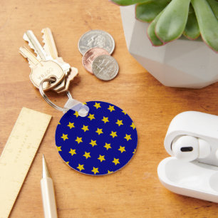 Gold Stars Pattern, Navy Blue, Exclusive Key Ring