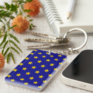 Gold Stars Pattern, Navy Blue, Exclusive Key Ring