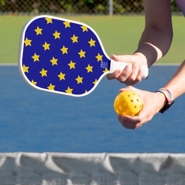 Gold Stars Pattern, Navy Blue, Exclusive Pickleball Paddle (Insitu)