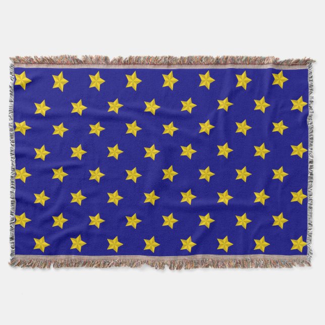 Gold Stars Pattern, Navy Blue, Exclusive Throw Blanket (Front)