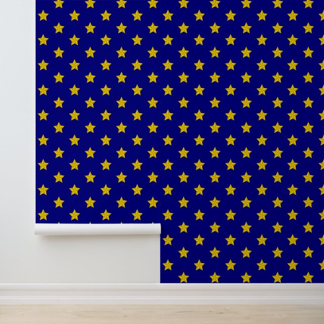 Gold Stars Pattern, Navy Blue, Exclusive Wallpaper (Application)