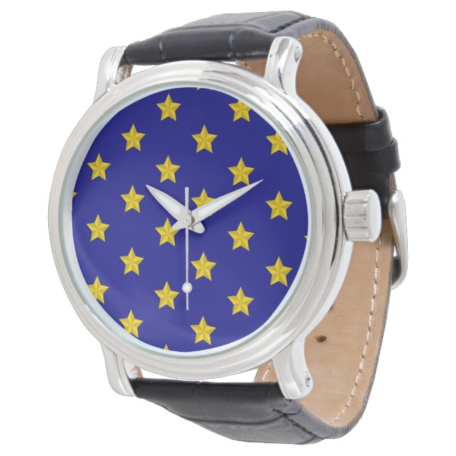 Gold Stars Pattern, Navy Blue, Exclusive Watch (Angled)