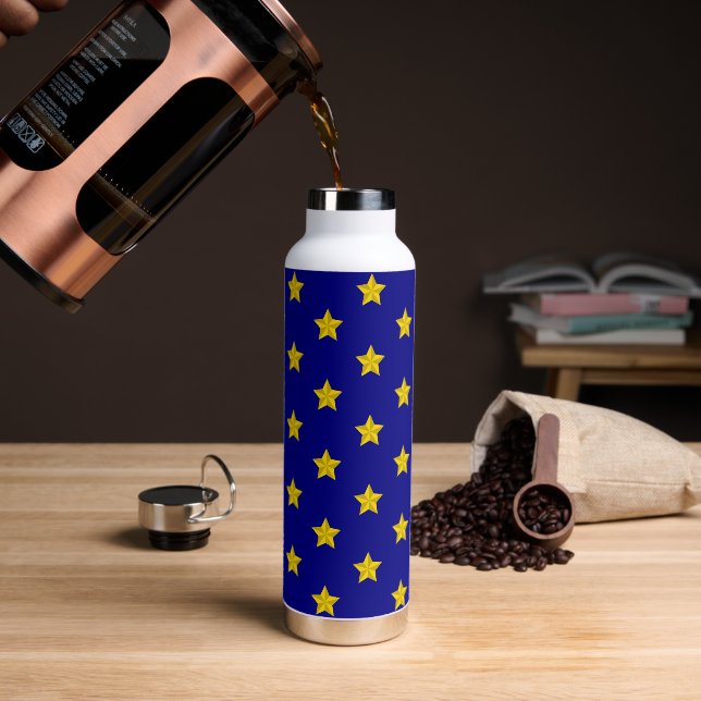 Gold Stars Pattern, Navy Blue, Exclusive Water Bottle (Coffee)