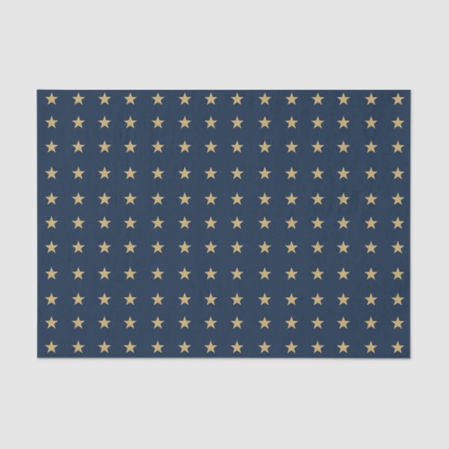 Gold Stars Pattern on Navy Blue  Tissue Paper (Front)
