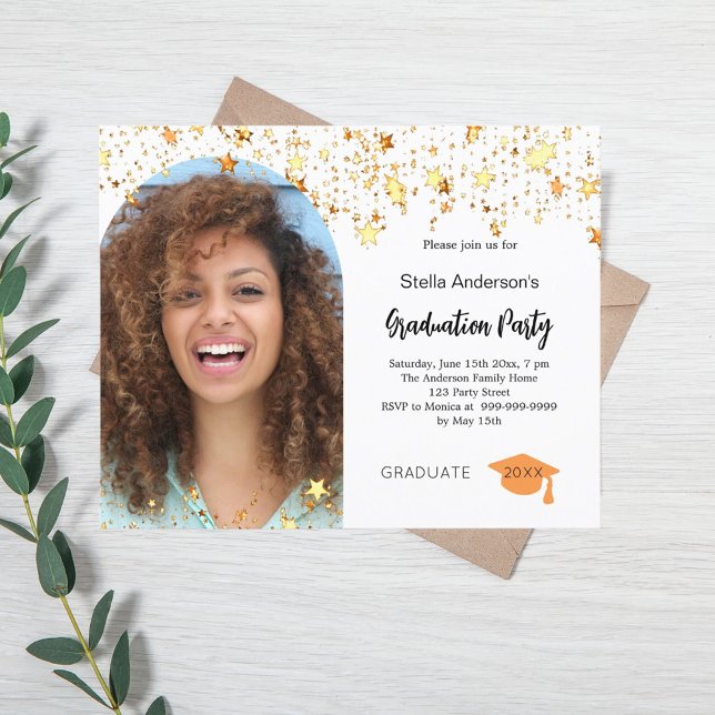 Gold stars photo arch graduation party invitation (Creator Uploaded)