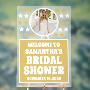 Gold Stars Photo Bridal Shower Welcome Frosted Acrylic Sign