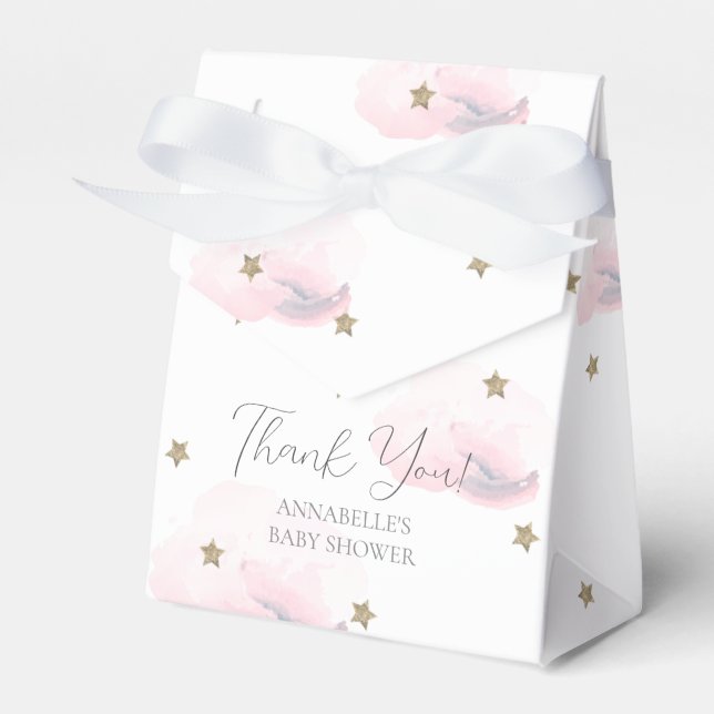Gold Stars & Pink Clouds Baby Shower Favour Box (Front Side)