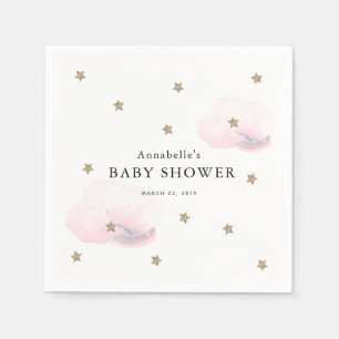 Gold Stars & Pink Clouds Baby Shower Paper Napkin