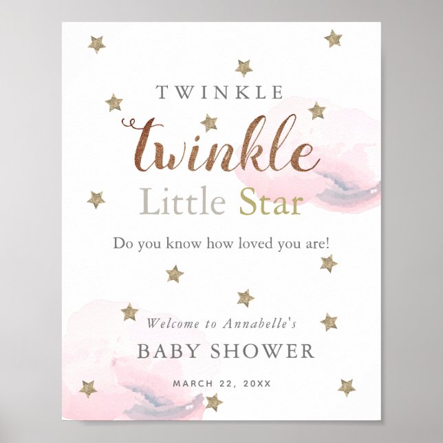 Gold Stars & Pink Clouds Baby Shower Welcome  Poster (Front)