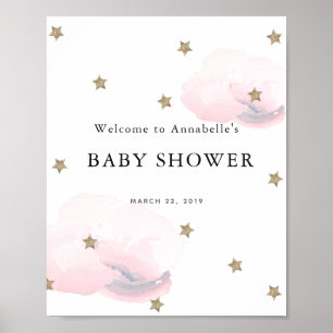 Gold Stars & Pink Clouds Baby Shower Welcome Sign