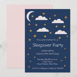 Gold Stars Pink Clouds Birthday Sleepover Party Invitation