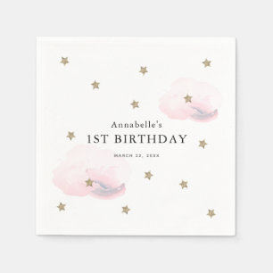 Gold Stars & Pink Clouds Girl Birthday Napkin