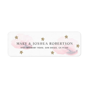 Gold Stars & Pink Fluffy Clouds Address Label