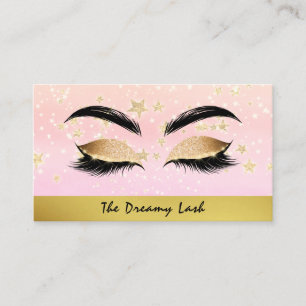 *~* Gold Stars PINK Lashes Brows Extensions Chic Business Card